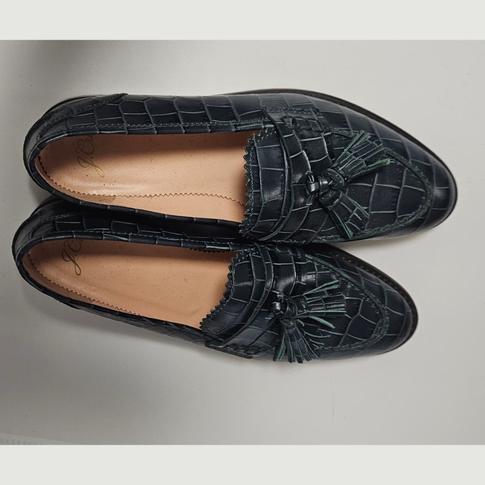 J Crew Academy Tassel Leather Loafers embossed, Green, 5.5 ✔️ - Picture 8 of 8